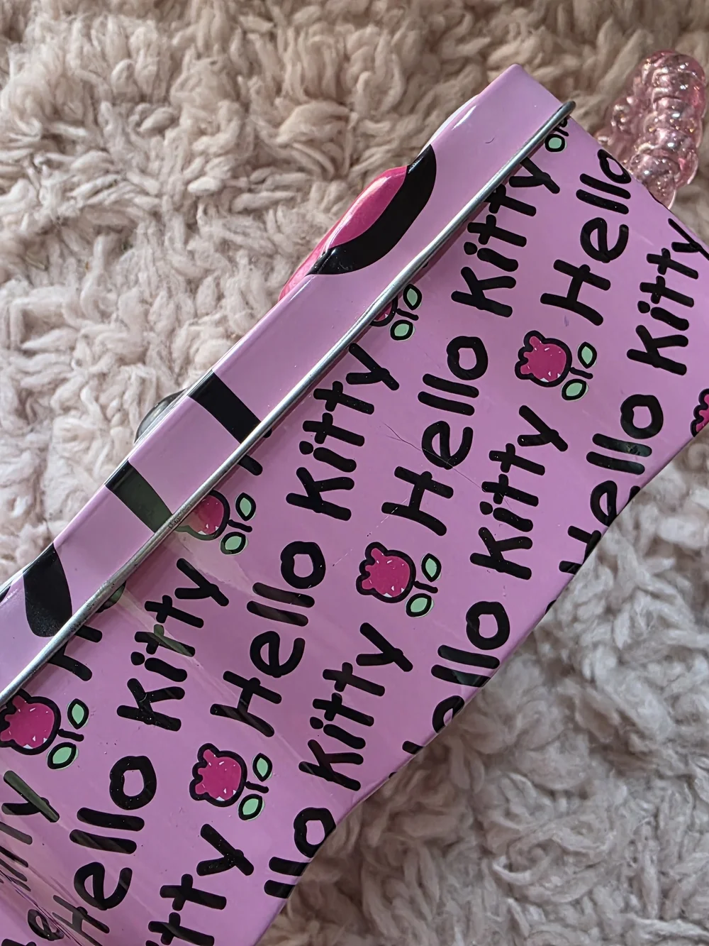 Sanrio Hello Kitty Pink and White Beaded Handle Tin Box